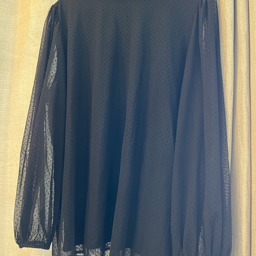 Alfani Black Textured Blouse - Sheer Sleeves